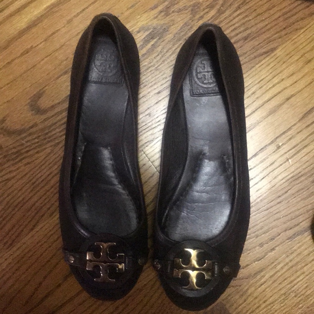 chocolate suede Tory Burch flats